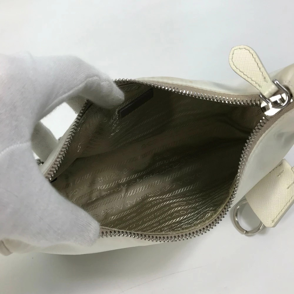 PRADA Triangle Logo Plate Edition Crossbody Bag Clutch Chain White - Picture 12 of 15